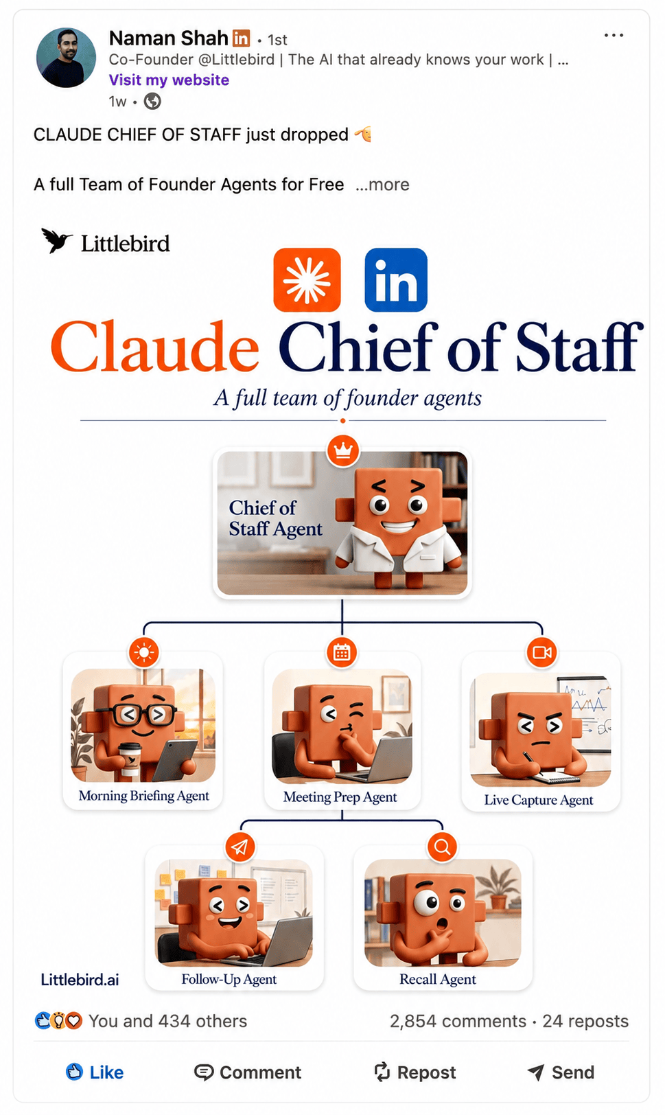 Naman Shah LinkedIn post